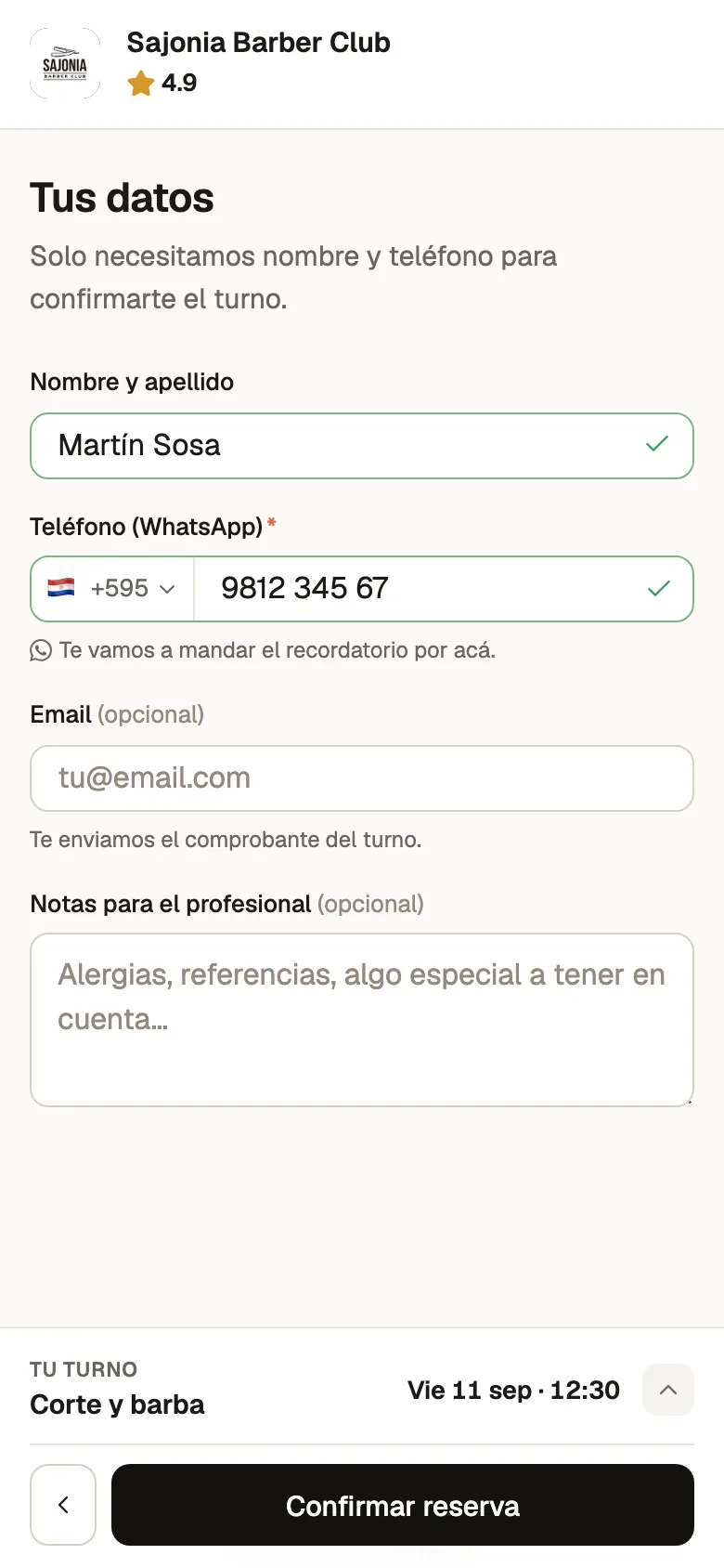 Paso 4: Deja su nombre y su WhatsApp